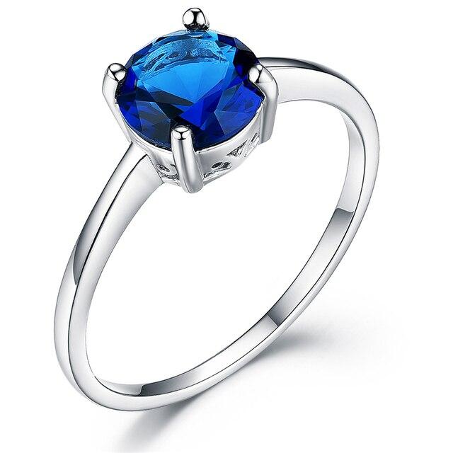 

Кольцо из стерлингового серебра 925 пробы, круглые кольца-пасьянсы с нано-синим сапфиром для женщин, подарки, классические свадебные ювелирные украшения 7