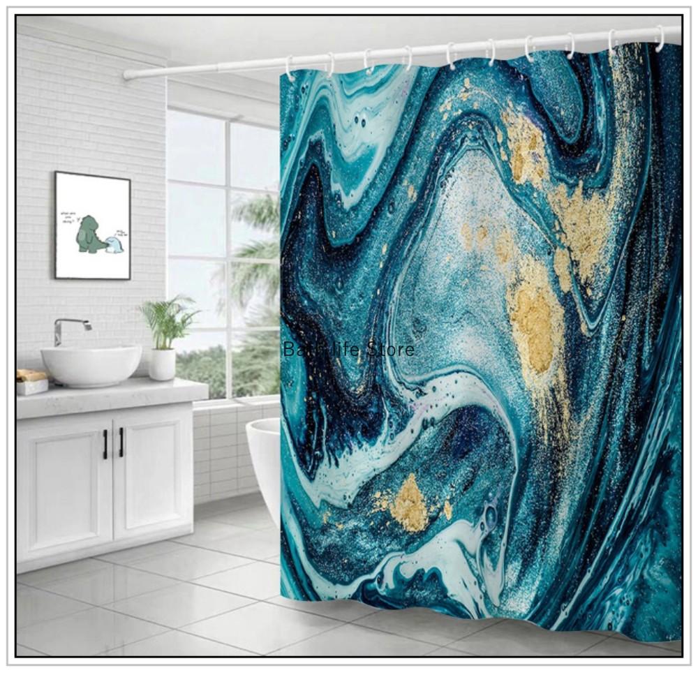 

Gold Marble Waterproof Shower Curtain Set With 12 Hooks Bathroom Curtains Polyester Fabric Bath Mildew Proof Home Decor W60H190(CM)-1 Pcs