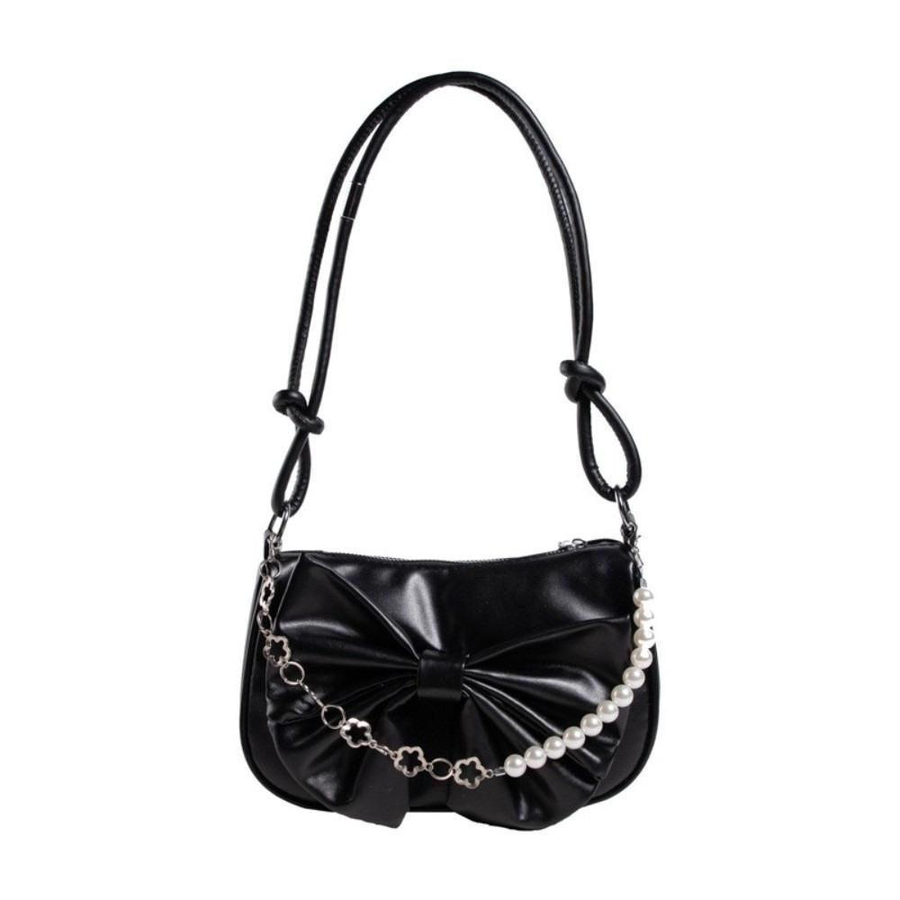 

Pearl Bowknot Shoulder Bag PU Leather Bow Handbag Fashion Women Underarm Bag Ladies чёрный