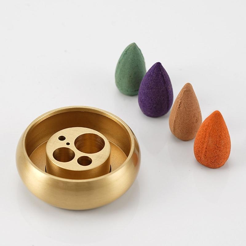 Cone Incenses Holder Brass Incenses Burners Holder with 5 Different Size Holes Incenses Stick Holder Metal Censer Gift