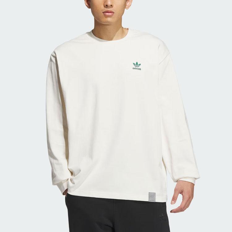 Adidas Originals Letter Pattern Printed Sports Loose American Vintage Long Sleeve Drop Shoulder T-Shirt Unisex Tops Pink White IZ1538