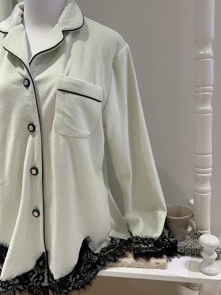 Dámské pyžamo z mořské bavlny v korejském stylu: Podzimní/Zimní Fleecový Domácí Oděv s Krajkovým Lemováním