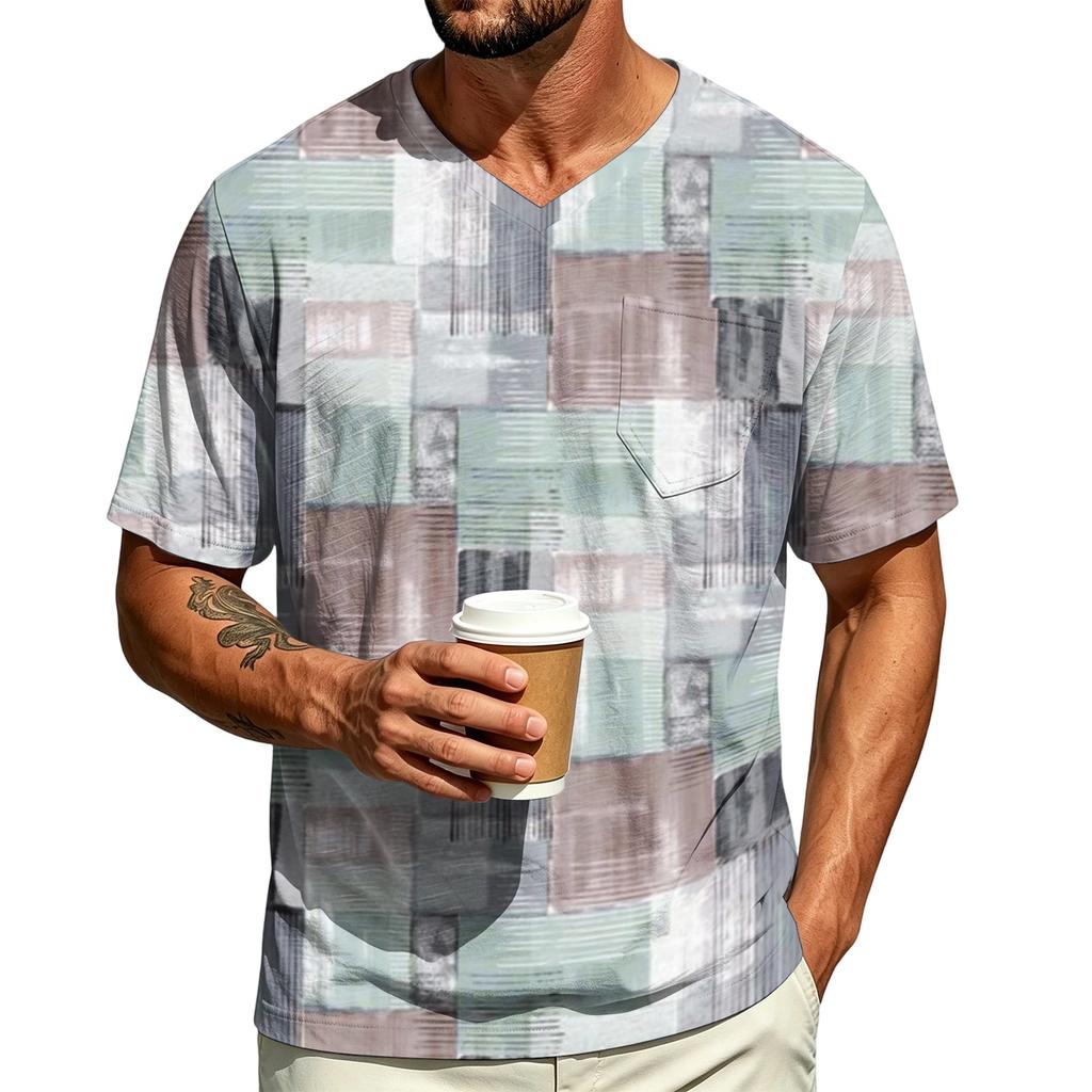 Men's Casual V-Neck Short Sleeve T-Shirt Lightweight Breathable