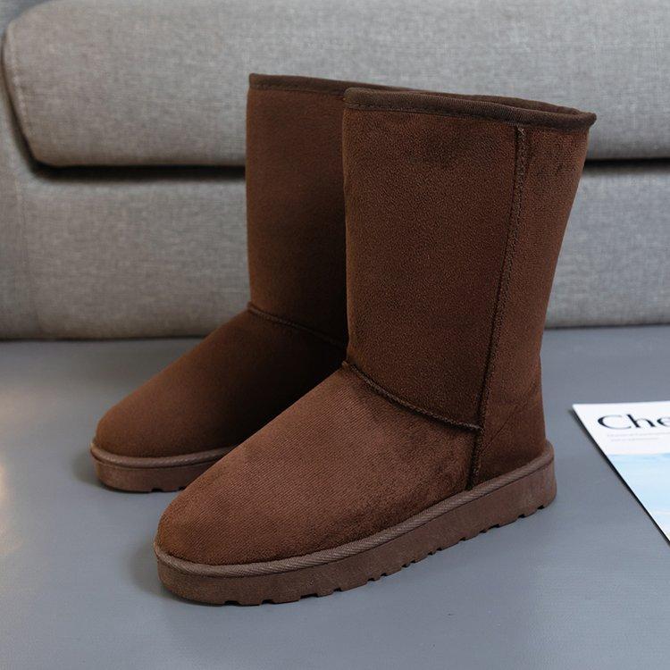 Damesko på salg Høy kvalitet Vinter Slip-on Midt på leggen Dame Støvletter Mote Ensfarget Casual Snøstøvler Stor Størrelse Plattformstøvler