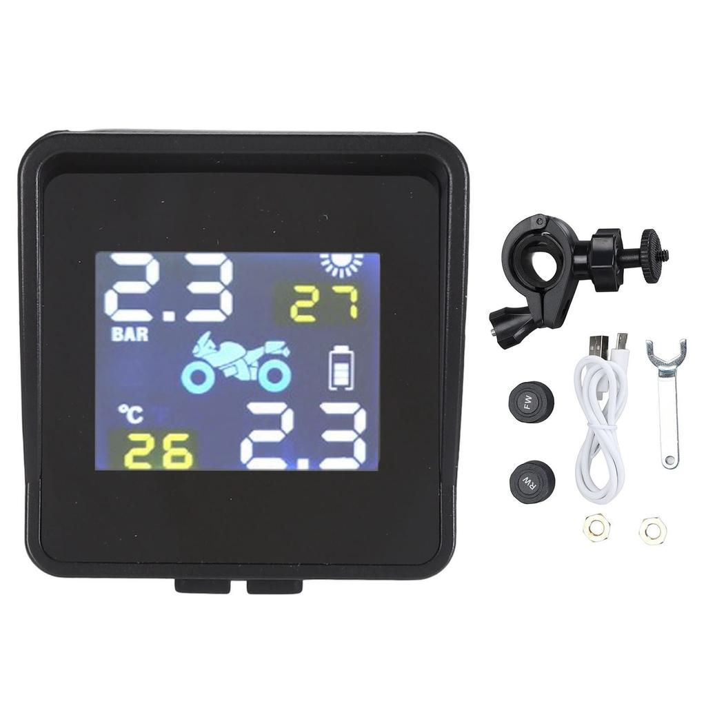 Motorcycle Tire Pressure Monitoring System Solar TPMS Bluetooth LCD Display Tire Alarm Sensor for