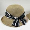 Quality Curled Summer Striped Bow Dome Straw Hat Beach Vacation Sunscreen Foldable Sun Hat Tide