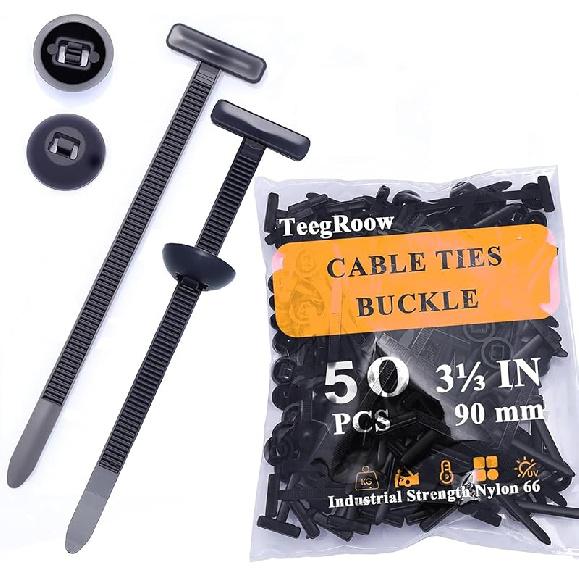 50 PCS Nylon Universal Cable Tie Buckles For Car - Automotive Zipper Clips, Plastic Rivets, Grip Auto Zip Tie Buckles, DIY Snap-Fit Ziptie Bumper