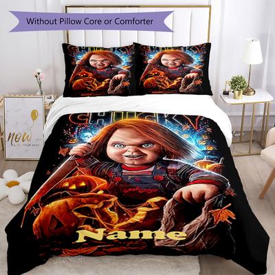 3pcs Custom Name Chucky Bedding Set Duvet Cover Closure Includes 1 Duvet Cover & 2 Pillowcases, Soft and Comfortable for All Seasons.