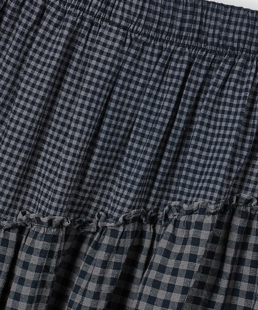 Yujen Vintage Frill Check Skirt_Navy