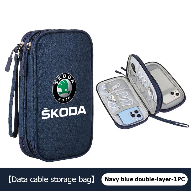 AAABR1 Travel Portable Digital Accessories Storage Bag Organizer For Skoda Kamiq Karoq Octavia 2 3 Rapid Scala Kami Fabia VII VRS