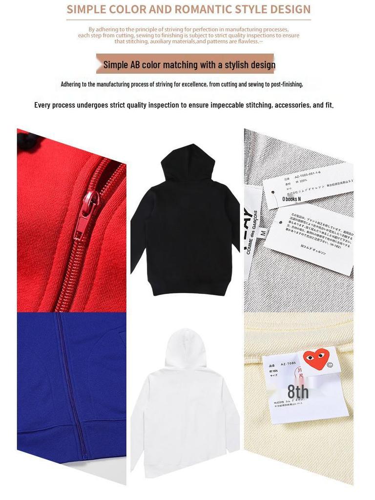 Sweat à capuche unisexe HEYPLAY en forme de cœur - Tissu éponge - Tendance japonaise Rouge Classique