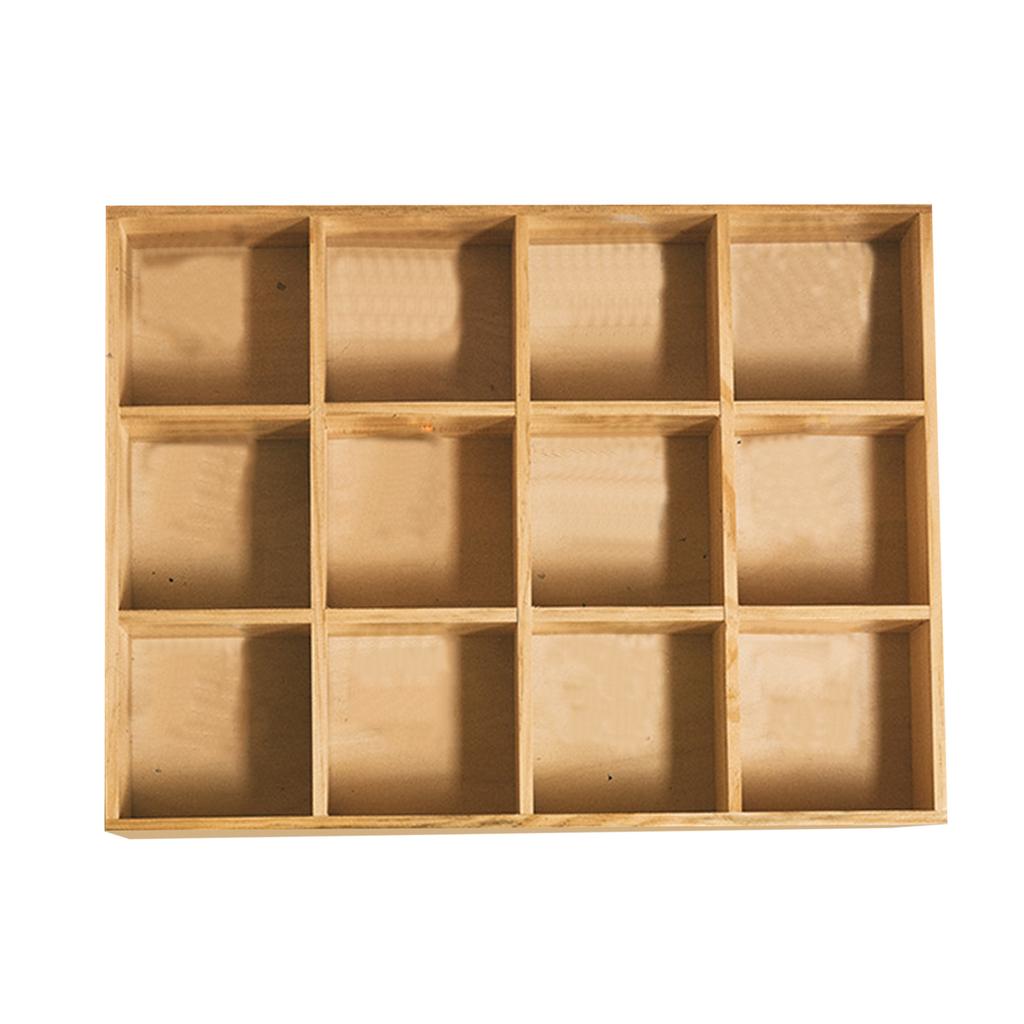 12 Grids Action Figure Wooden Storage Shelf Figure Wood Shadow Box Shelf Organizer for Bedroom