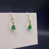 18K Gold Plated S925 Sterling Silver Vintage Emerald Teardrop Earrings with Ear Hooks