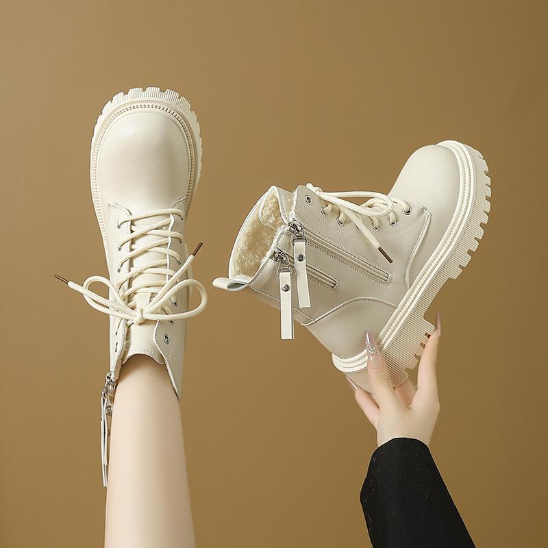 Women’s Winter Boots Casual Short Motorcycle Boots Girl Fashion Street Style Black Warm Ankle Boots with Fur Plus Size