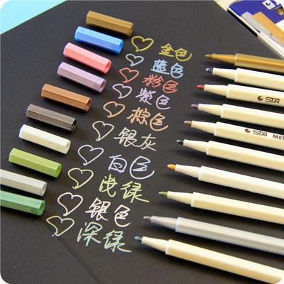 10pcs STA Color Metallic Pen Set Art Marker Drawing On Mug Cup Black Paper Album Signature F6543