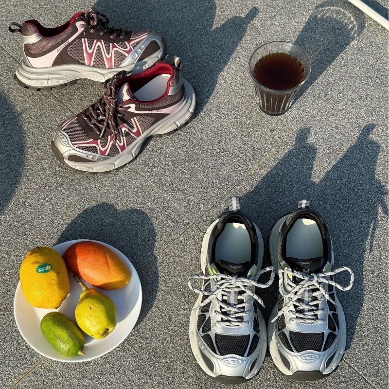 Summer New Leather Fashion Thick-soled Heightening Dad Shoes Women's Versatile Casual Sports Shoes Breathable Mesh Shoes