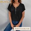 Women's Fashion Casual Solid Color Print Short Sleeve O-Neck Blouses & Shirts