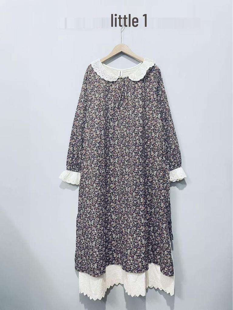 2026 Spring Women's Japanese Doll Collar Floral Cotton Dress, Loose Fit.