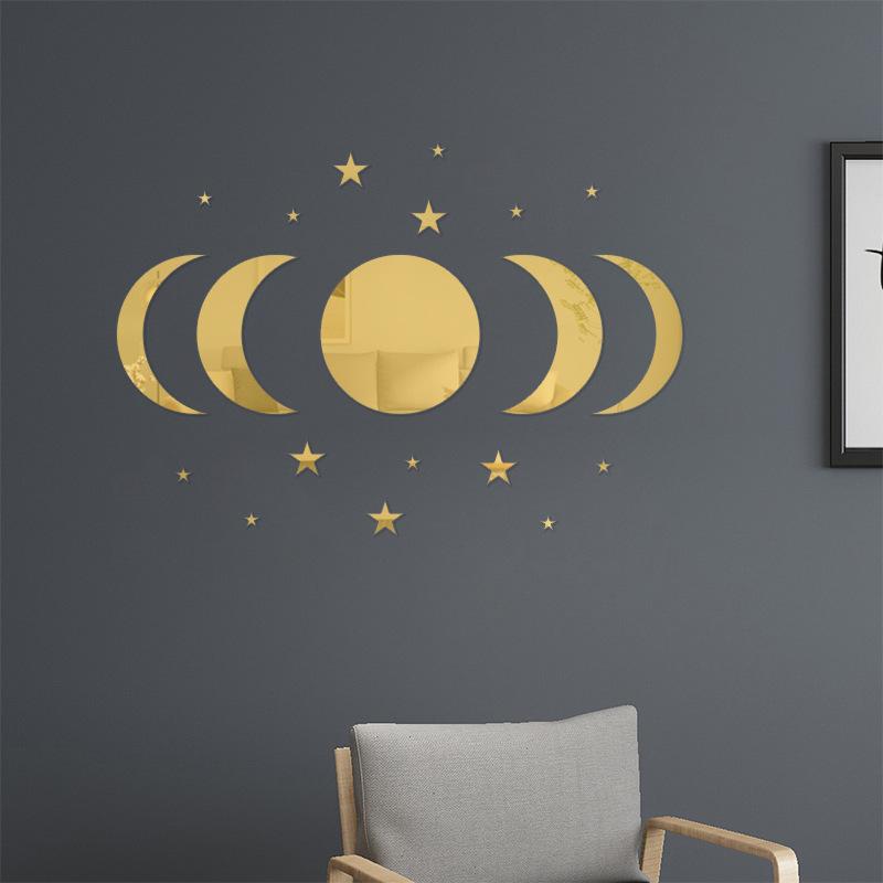 20 Pcs Moon and Star Wall Stickers Acrylic Mirror Wall Decals for Bathroom Living Room Bedroom