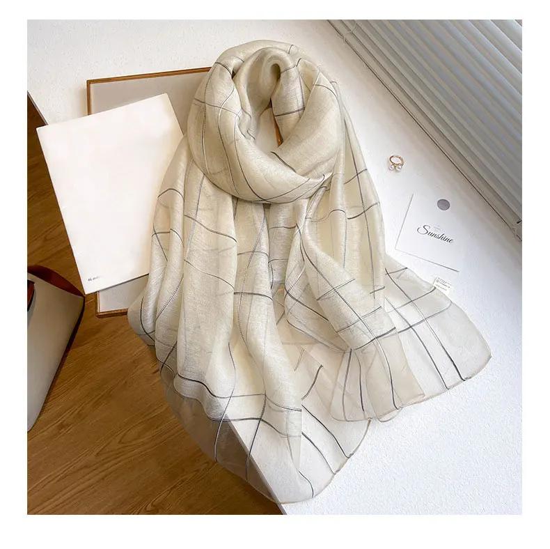 Four Season Silk Wool Scarf Women Hijab Plaid Pashmina Shawls And Wrap Luxury  Bandana Bufanda Blanket Scarves