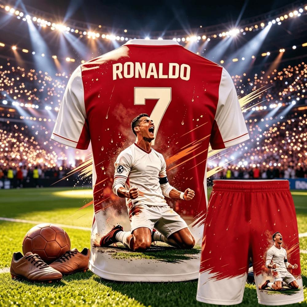 Mbappe Co-branded One Piece Cartoon Sweatshirt, Outdoor Football Sweatshirt, Quick Dry Men's T-shirt + Shorts, Children's Suit