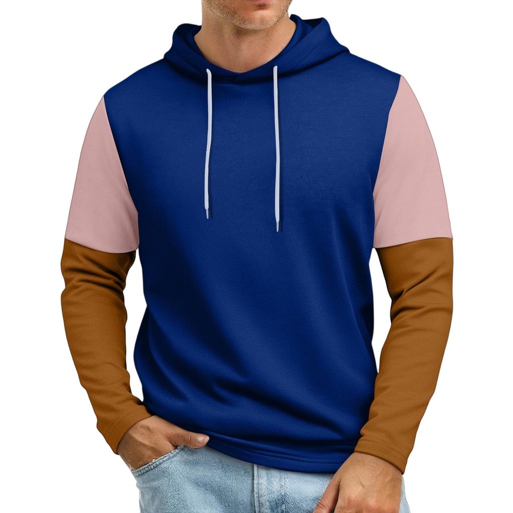 Men's Patchwork Sleeve Hooded Sweatshirt Light Casual Hooded Sweatshirt