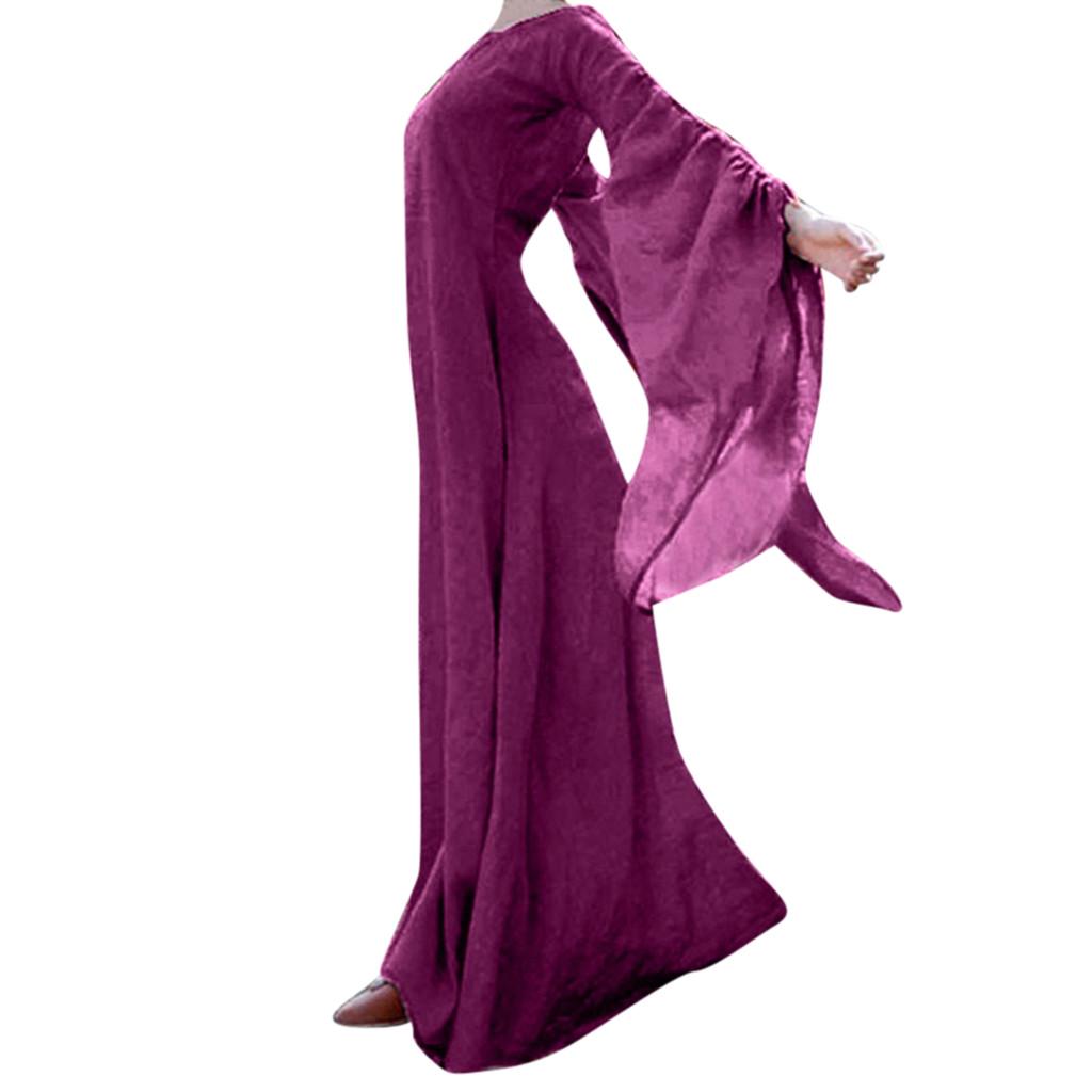 Women Autumn Winter Gothic Retro Solid Color Ball Gown Long Sleeve Maxi Dress