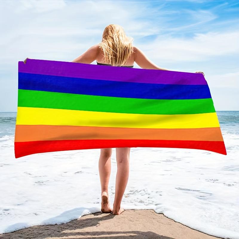 1 Toalla de Playa Rayas Arcoíris - Vibrante Diseño Multicolor Orgullo, Microfibra de Secado Rápido y Súper Absorbente Perfecta Para Playa Piscina
