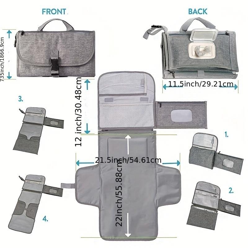 Portable Changing Pad For Baby Travel Baby Changing Pads For Moms Waterproof Changing Mat With Built-In Pillow, Storage Bag Set