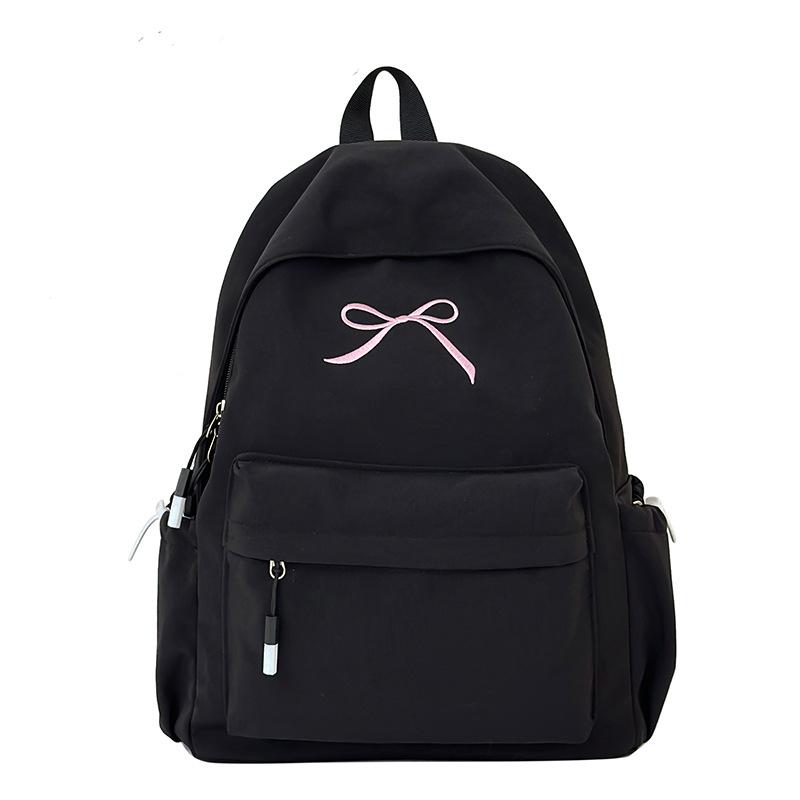 

Korean Cute Solid Color Backpack Large Capacity Lightweight Travel Backpack Embroidered Bow Student School Bag Gifts чёрный