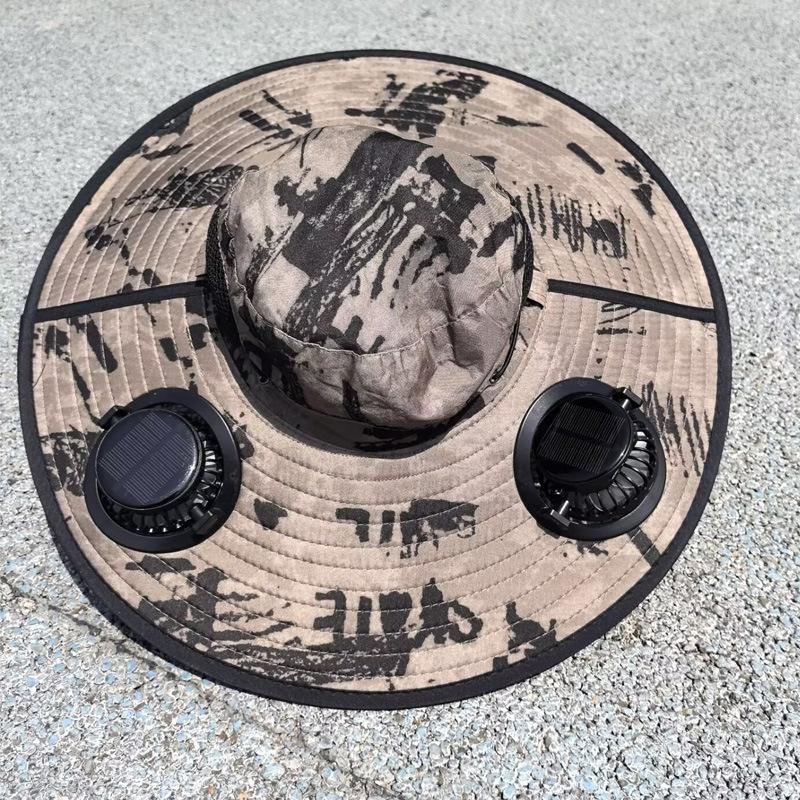 Solar Powered Fan Hat Men's Summer Outdoor Mountain Climbing Fishing UV Protection Super Wide Brim Sunscreen Fisherman Cap