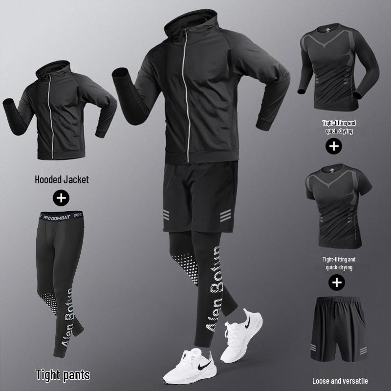 Men's Quick-Dry Sports Set: Gym Vest, Tight Long Sleeve, Morning Run & Cycling Suit