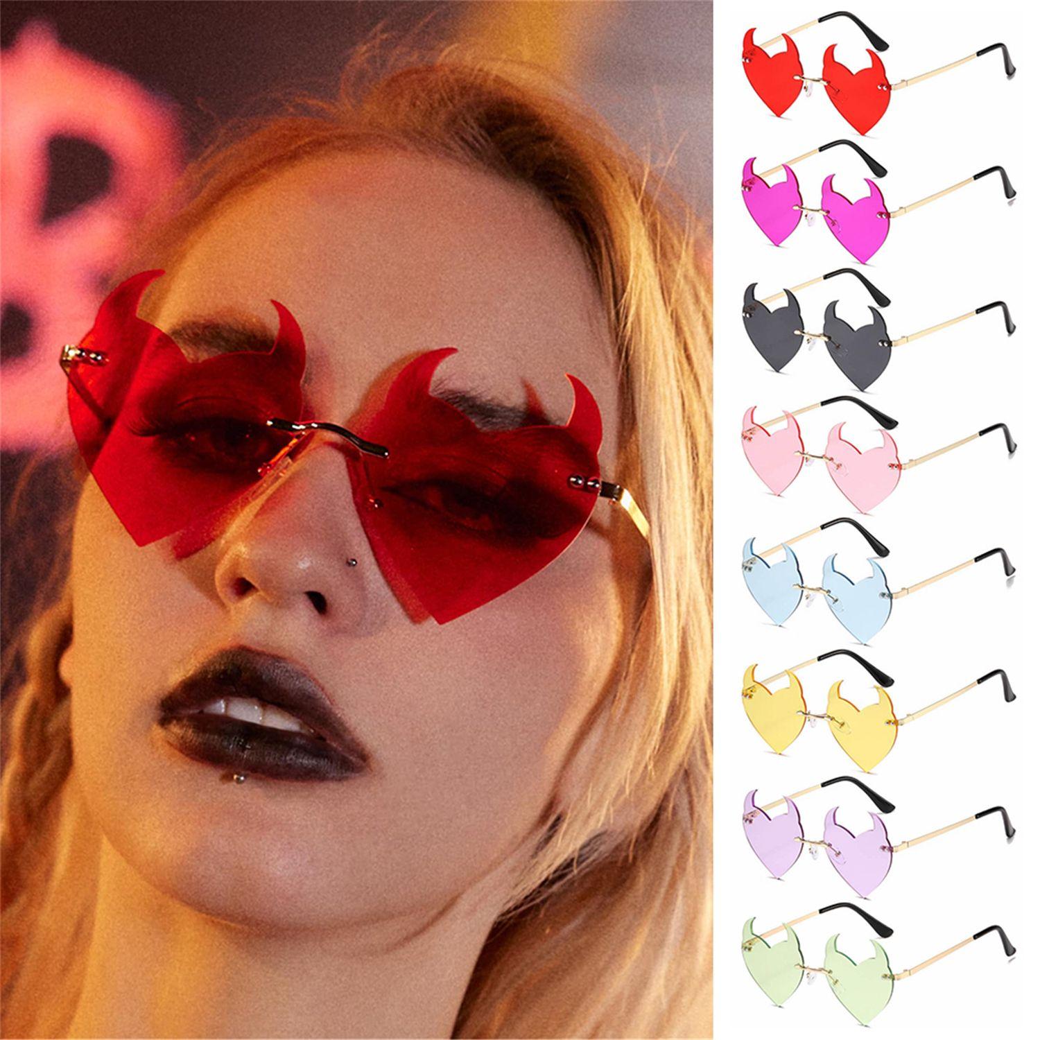 

Decoration Cosplay Glasses Fashion Glasses Rock Horn Rimless Sunglasses Devil Ear Heart Shape чёрный