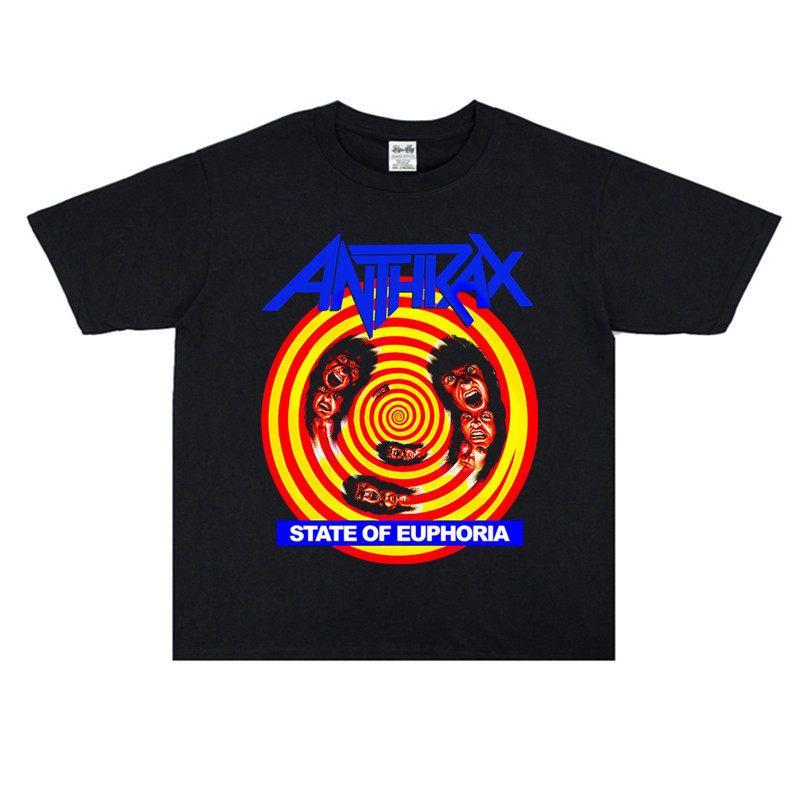 

Digital Anthrax Band Leather Punk Metal Print Tshirt Shortsleeved Roundneck Loosefitting Heavyweight Hiphop Style S
