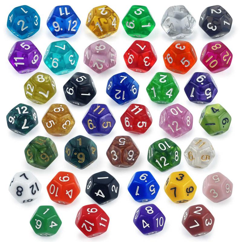 10PCS Polyhedron Acrylic D12 12Sided Dice For Classroom Math Educational Toys Learning Resources Board Games Accessories