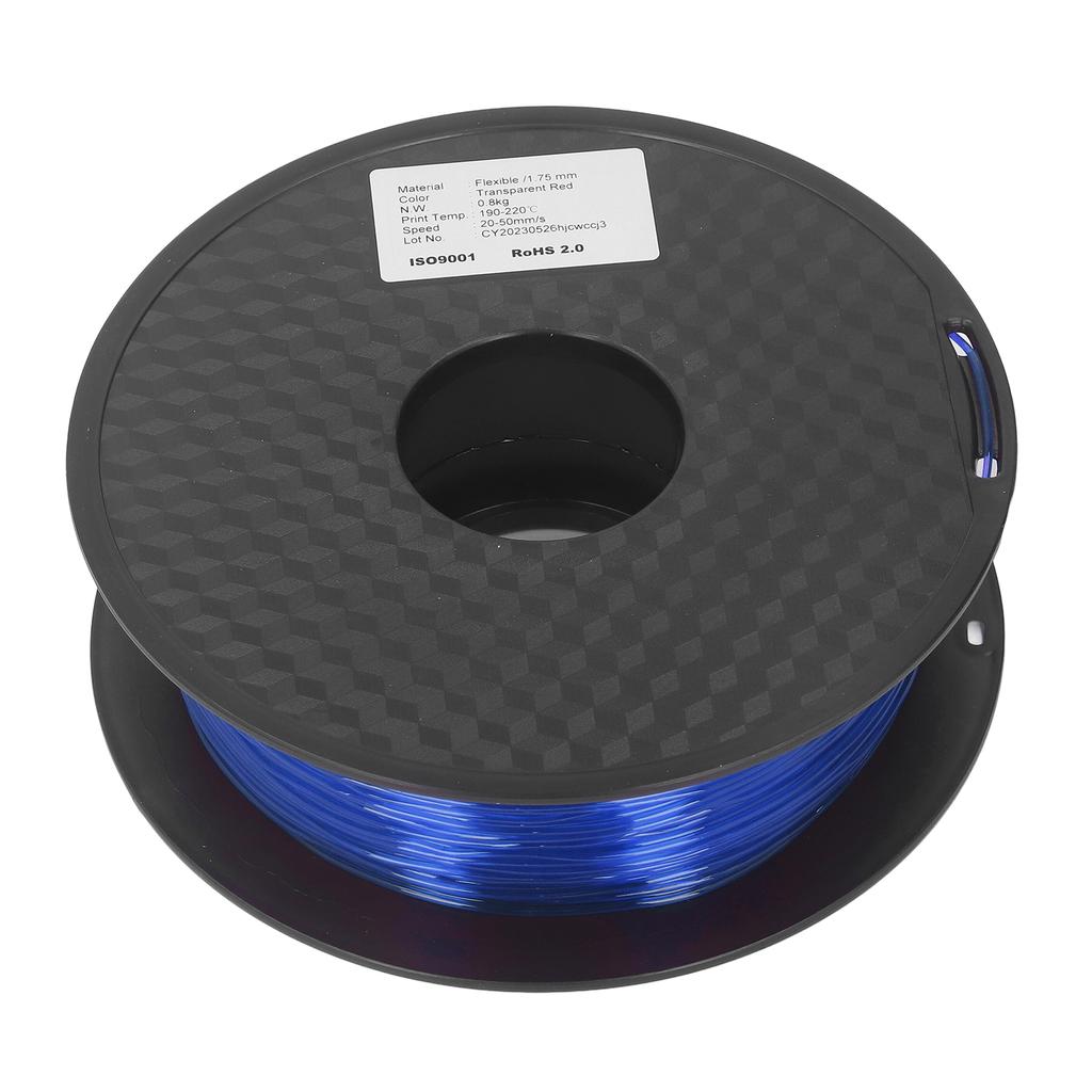 Filamento TPU 1.75mm 1KG Paquete Libre de Atascos Flexible para Consumibles de Impresora 3D FDM Azul Transparente