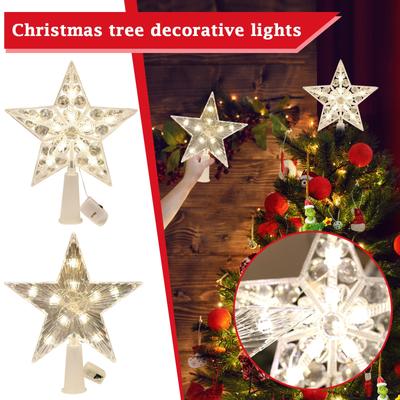 Christmas Tree Topper Lighted With Led Warm Lights, Battery Operated Outdoor Tree Toppers For Xmas Decoration