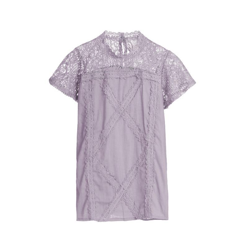 Summer Lace Tee Summer Short Sleeve Geometric Patchwork Lace Top