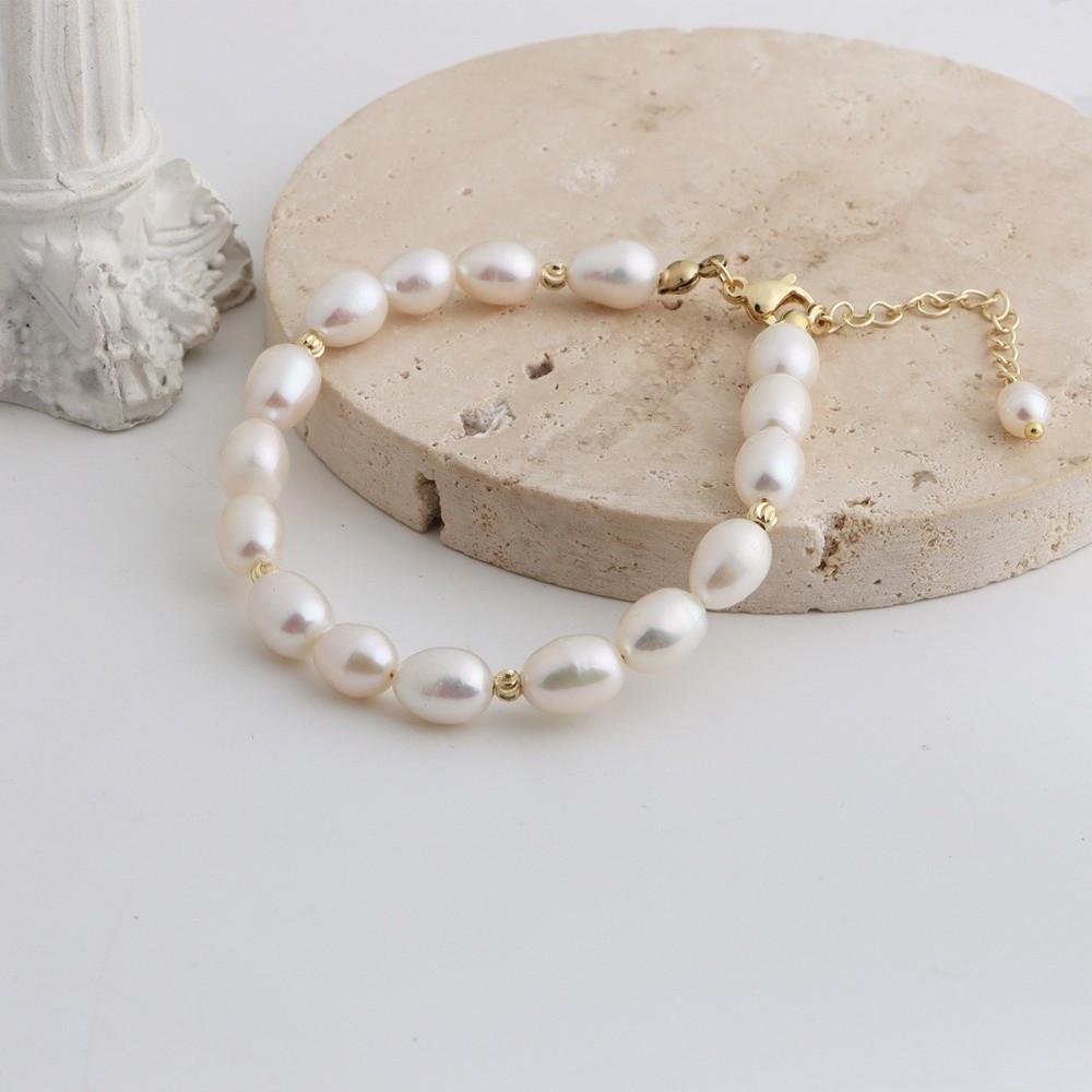 Small Rice Pearls Rice Pearl Strand Bracelets Adjustable Chain Beaded Strand Bracelets Women