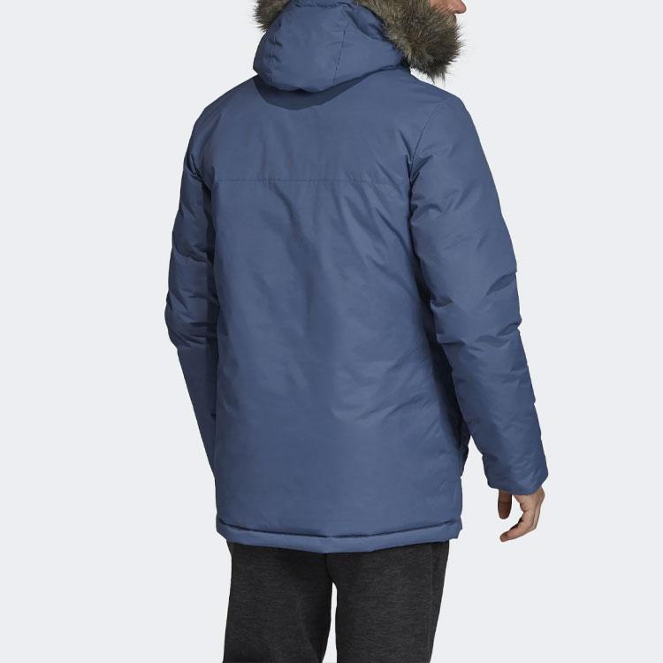Adidas Xploric Parka Comfortable Stylish Sports Hooded Fur Lined Cotton Jacket Winter Men Outerwear Blue DZ1430