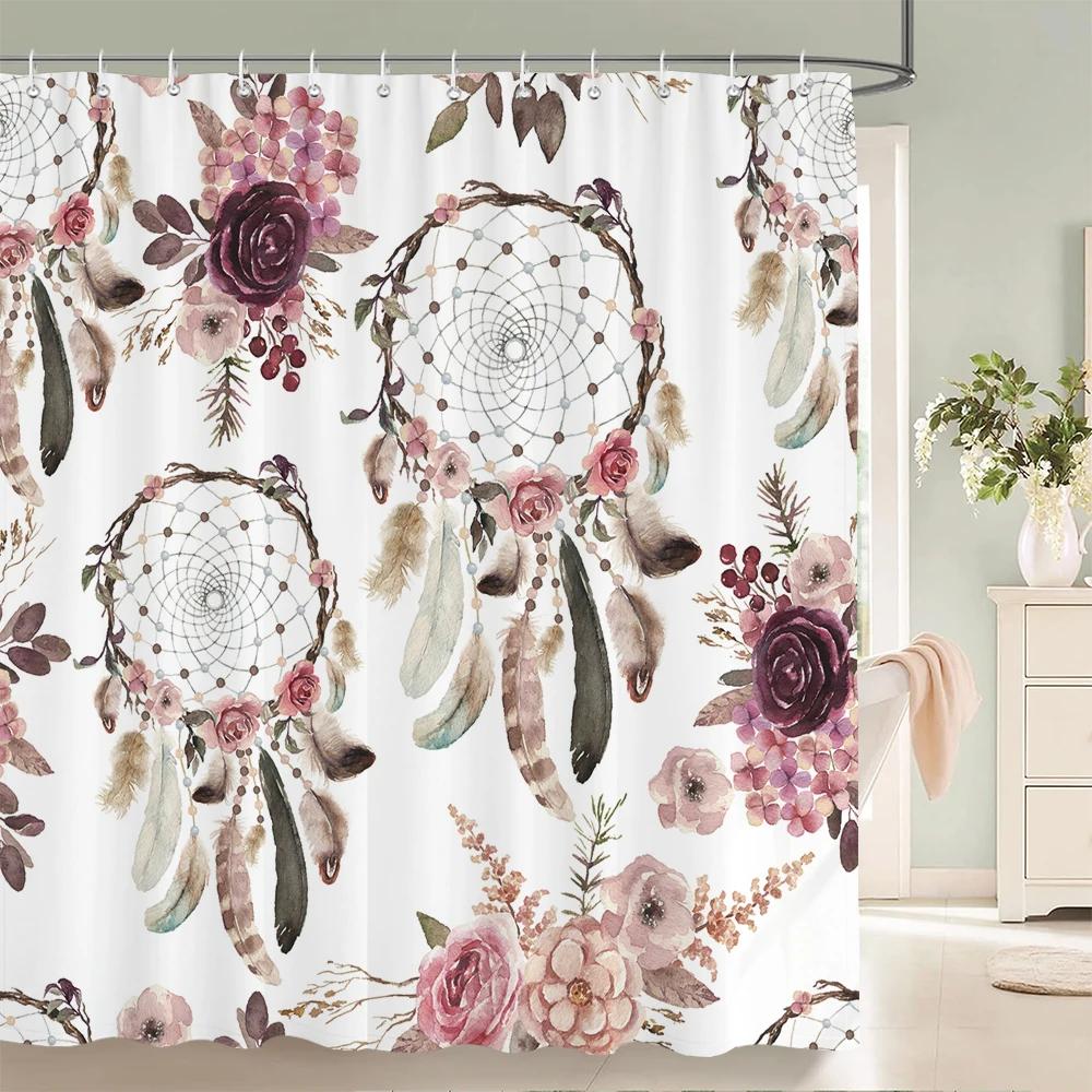 Colorful Feathers Shower Curtain Bathroom Waterproof Polyester Multi-size Bohemian 3D Printing Curtains for Bathroom Shower