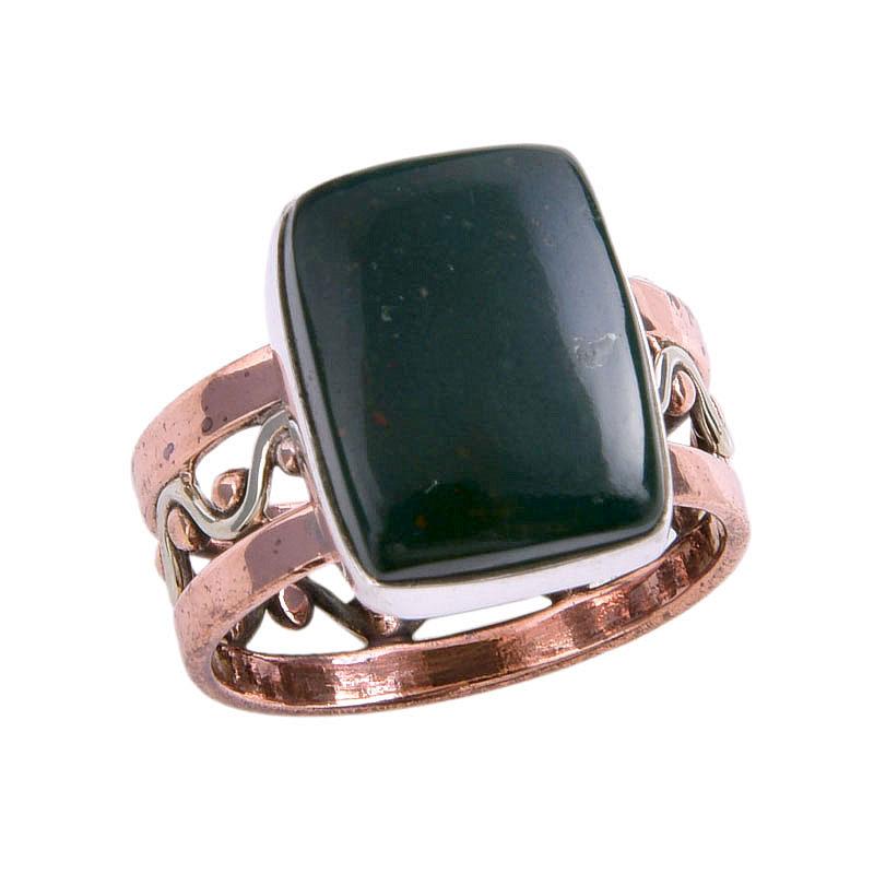Natural Bloodstone Gemstone Two Tone 925 Sterling Silver Gift Ring S.6.5 P2B07