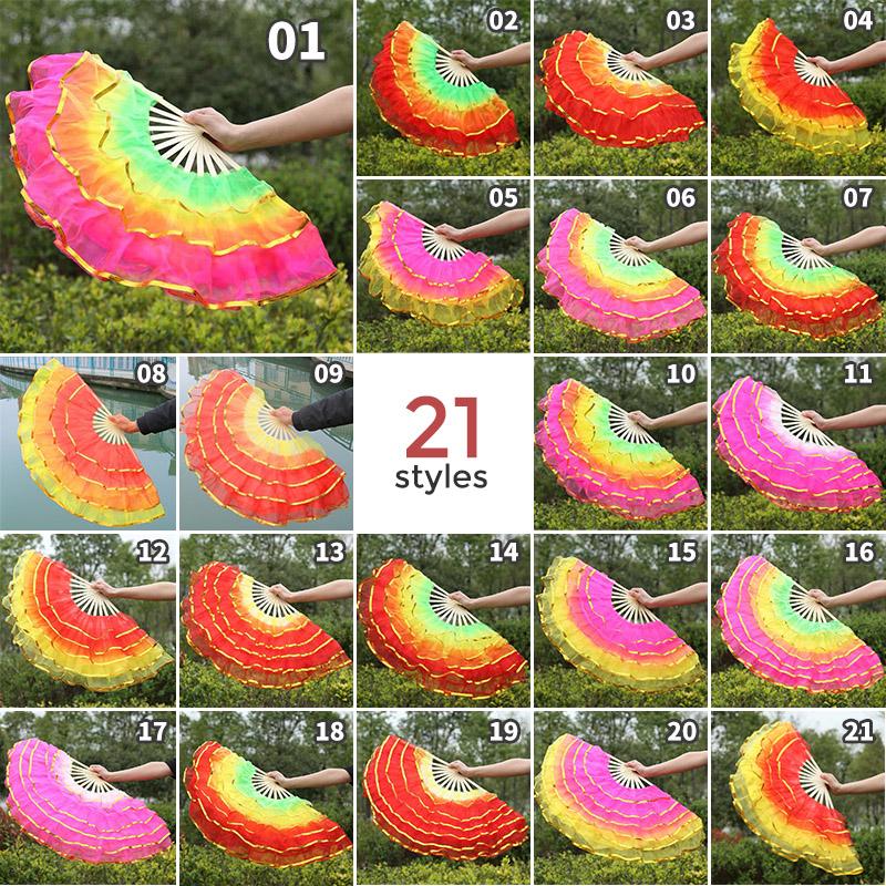Éventail pliant coloré en soie teinte pour danseuse, éventails en soie imitation pour la pratique, style chinois fait main, accessoires de performance de danse Yangko