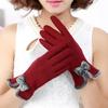 WTEMPO 1 Pair Elegant Plush Velvet Touch Screen Ladies Gloves Solid Color Warm Comfortable Bow Gloves Mature Outdoor Cycling Full Finger Gloves
