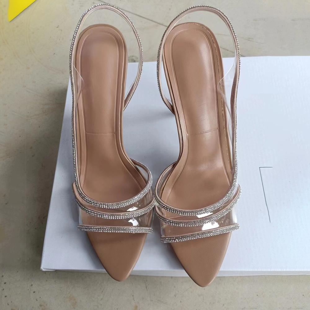 

Мода Женские Туфли-Лодочки Сандалии Летние Сексуальные Слингбэки Высокие Каблуки Стразы Элегантный Острый Носок Прозрачный ПВХ Вечерние Свадебные Туфли 35