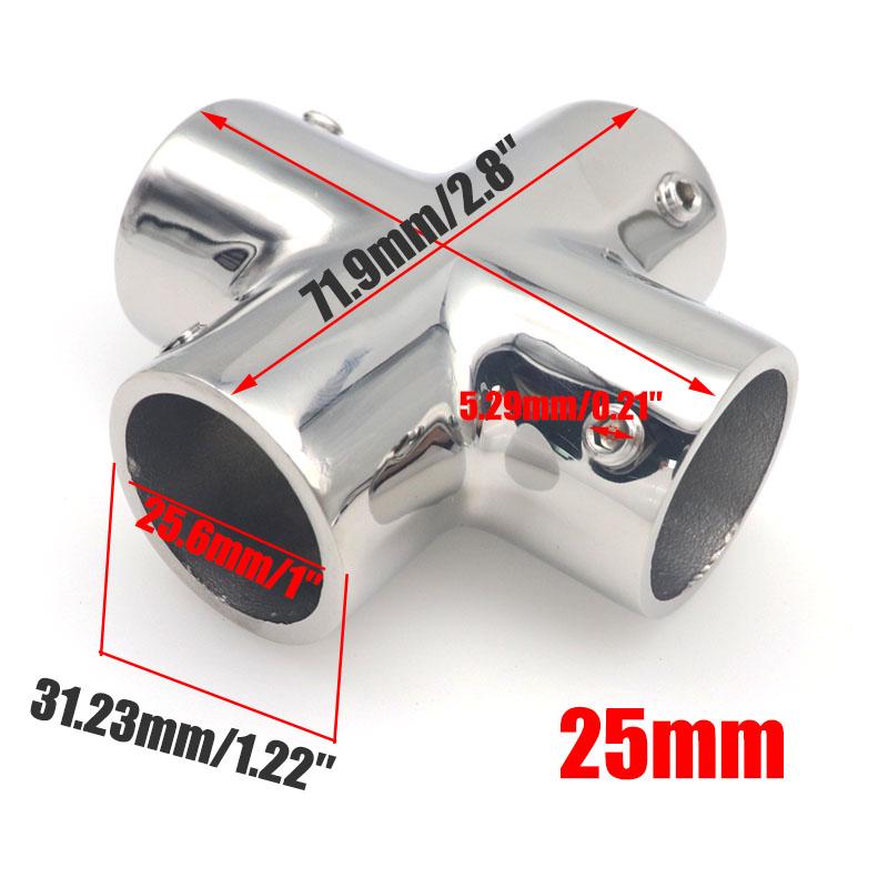 Boat Hand Rail Fittings 4 Way Cross Tube Pipe Connector Tee Joint for 7/8" 1" Tube Heavy Duty Marine Grade 316 Stainless Steel