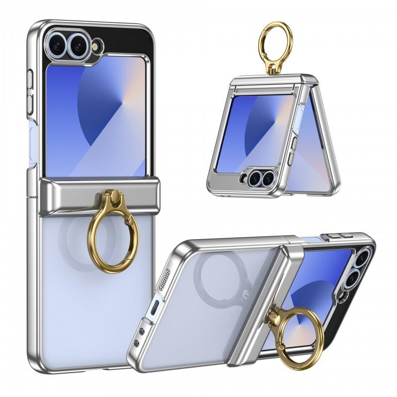 Coque Galaxy Z Flip 8 avec Anneau Support Rotatif à 360° Compatible Chargement sans Fil 7 6 PC Plaqué Protection