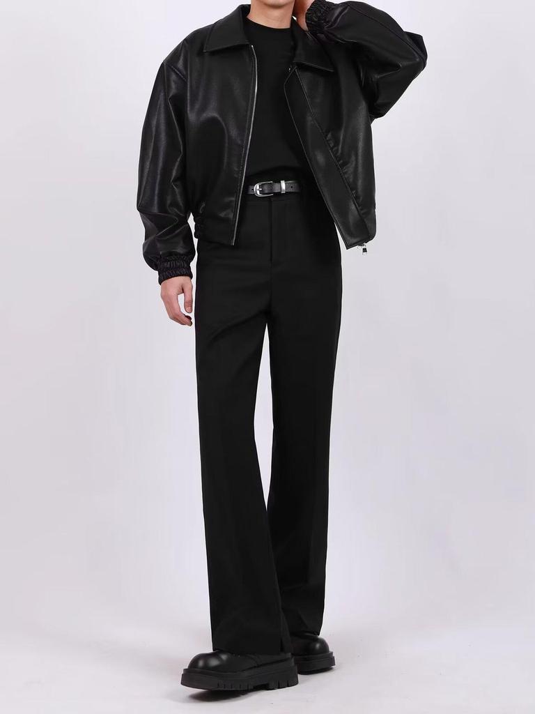 Men's American Retro Cleanfit Leather Jacket - Autumn/Winter Solid Color Loose Fit Cotton Trend