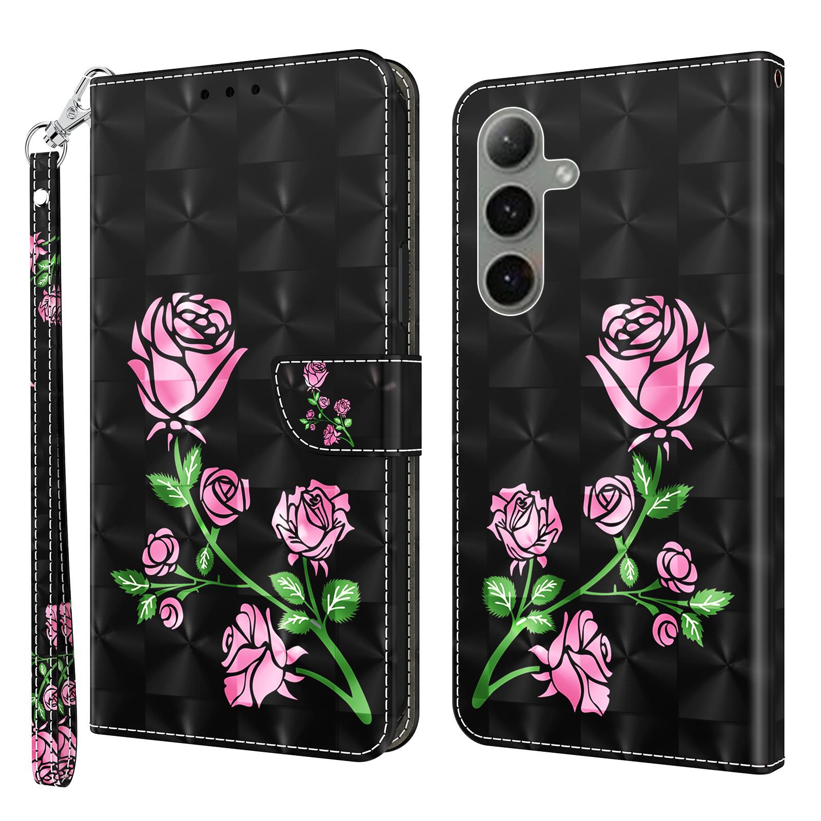 

For Samsung Galaxy S24 FE Case Stand Pattern Printing Leather Phone Cover Rose Flower