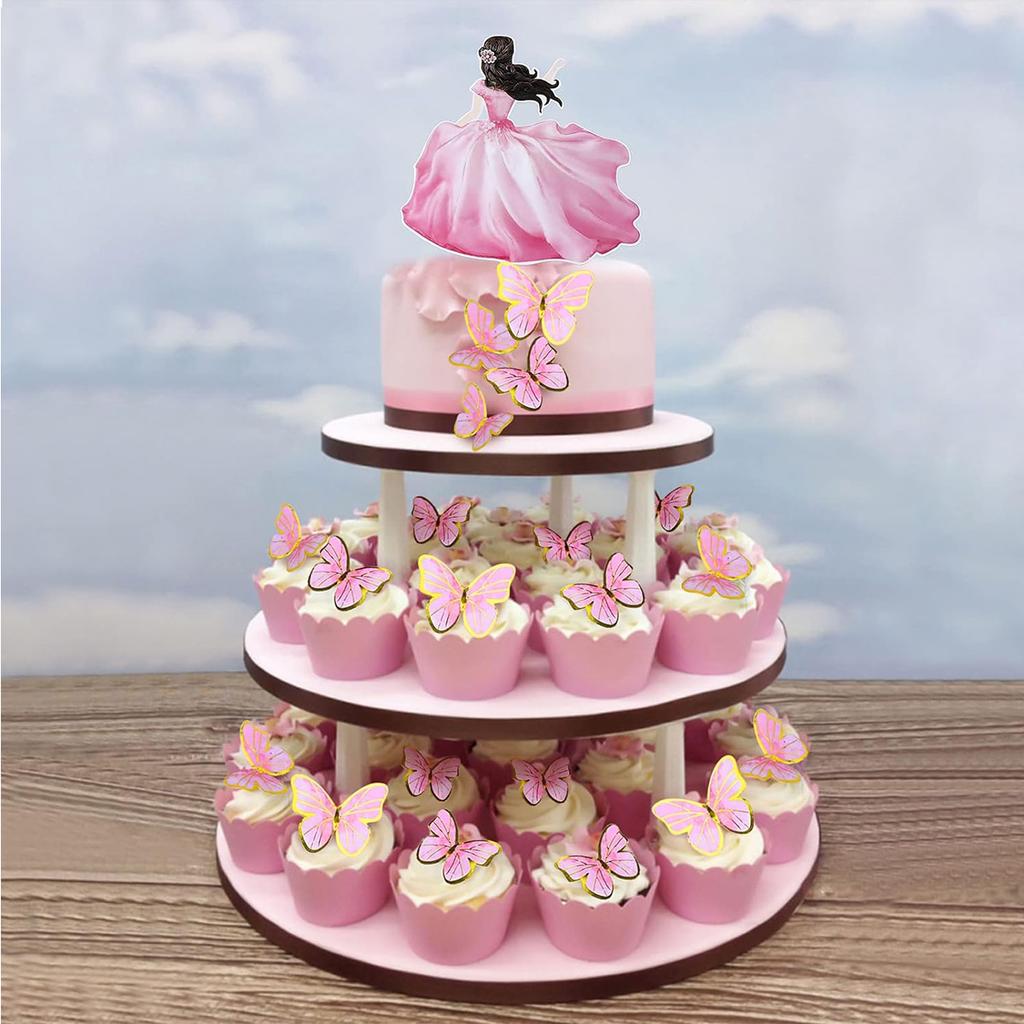 57Pcs Butterfly Happy Birthday Cake Toppers  Decorations Party Supplies with Metal Gold Happy Birthday Cake Topper for Wedding